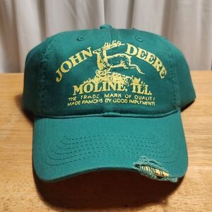 John Deere Green And Yellow Destructed Velcroback Hat - New